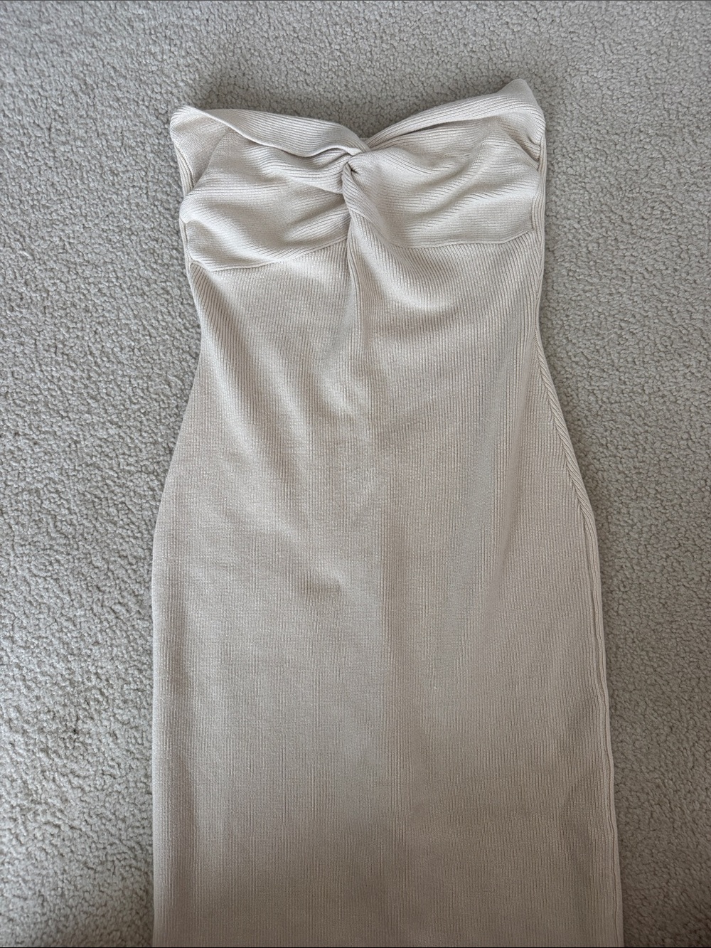 Strapless Twist-Front Bodycon Dress in Cream